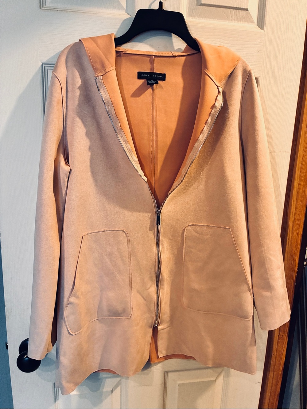 Joan Vass Soft Blush Hooded Zip Front Trench Coat